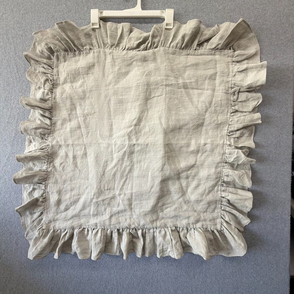 Pom Pom at home linen Euro pillow sham Charlie ruffle Gray 26x26 luxury bedding